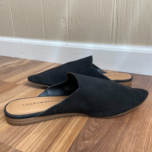 Lucky Brand Suede Leather Blythh Pointed Toe Loafer Flat Mules - Picture 2 of 10
